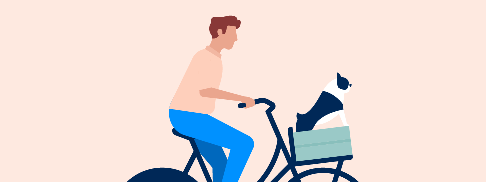 illustratie man op de fiets met hondje